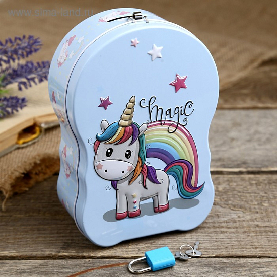 Копилка металл "Единорожек" с ключом  17х6х14   4359966