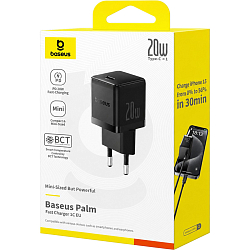 Сетевое ЗУ 1Type-C BASEUS Palm Fast Charger 1C 20W EU Cluster Black