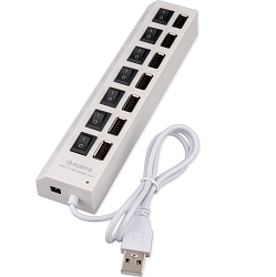 USB Type-C Хаб GEMBIRD UHB-U2P7-01W, 7хUSB, с доп. питанием, подсветка, белый