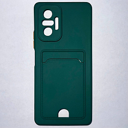 Силиконовый чехол BUTTON для Xiaomi Redmi NOTE 10 PRO темно-зеленый с карманом для пластиковых карт
