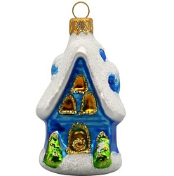 Ёлочное украшение "Домик с елочками" голубой, в подарочной упаковке h-9см, ФУ-411/2