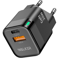 Сетевое ЗУ 1USB/1Type-C 3A WALKER WH-42 GaN, черное, 20Вт