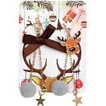 Серьги "Помпон" олень и бант, цветные в золоте