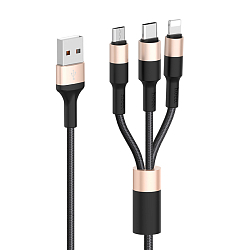 Кабель USB <--> Lightning/microUSB/Type-C  1.0м HOCO X26 Xpress переплёте, чёрный, с красной вставкой