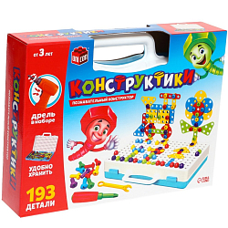 Конструктор винтовой «Конструктики» с шуруповёртом, 193 детали