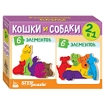 Пазл Step Puzzle 2в1 из дерева "Кошки и собаки" (IQ step)