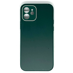 Задняя накладка AKSS для iPhone 12 (6.1), темно-зеленый, "имитация бархатное стекло"
