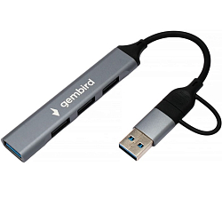 USB-Хаб GEMBIRD UHB-C204, алюминий, USB3.0, 3xUSB2.0, кабель Type-C+USB 10см