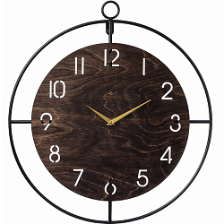 Часы настенные РУБИН "Классика" из металла, d=50 см, открытая стрелка, черный+дерево (5012-001)