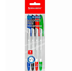 Ручки шариковые BRAUBERG X-333, НАБОР 4 ЦВ 144252