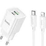 Сетевое ЗУ 1USB/1Type-C 3A HOCO C149A Charm, белый, кабель Type-C - Lightning