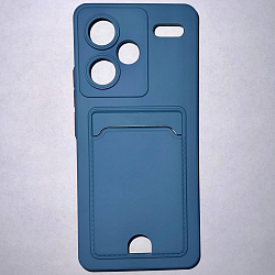 Силиконовый чехол BUTTON для Xiaomi Redmi NOTE 13 PRO Plus серый с карманом для пластиковых карт