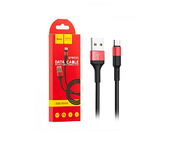Кабель USB <--> microUSB  1.0м HOCO X26 Xpress в переплёте, чёрный, с красной вставкой
