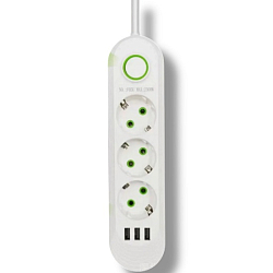 Сетевой удлинитель  2.0м QL-1071U белый, 3 розетки +3 USB