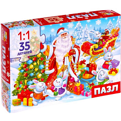 Пазл «Дед Мороз и зайцы», 35 деталей