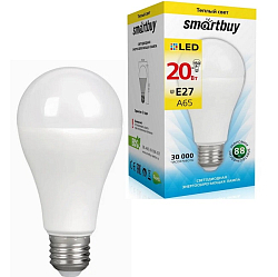 Лампа светодиодная SMARTBUY A65 20W/3000K/ E27 тёплый свет
