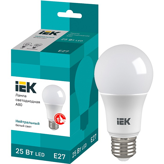 Лампа светодиодная IEK A80 25Вт/4000К/E27 шар