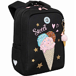 Рюкзак GRIZZLY школьный, анатом. спинка, 2 отделения, д/дев., SWEET, черный, 39х26х17 см, RG-466-3/4