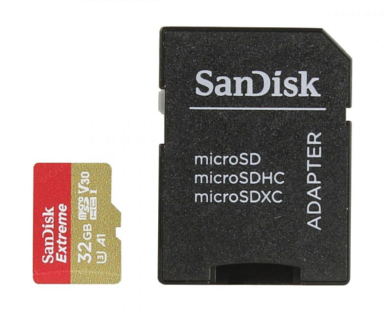 Micro SD 32Gb SanDisk Class 10 Extreme Sports Cameras UHS-I A1 U3 (100 Mb/s) с адаптером SD