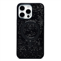 Задняя накладка SM029 POSH SHINE SafeMag для iPhone 15 Pro Max россыпь кристаллов (black titanium)