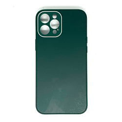 Задняя накладка AKSS для iPhone 12 Pro Max (6.7), темно-зеленый, "имитация бархатное стекло"