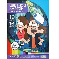 Картон цветной Гравити Фолз А4, 16 листов, 16 цветов, немелованный, двусторонний, в папке, 180 г/м²,