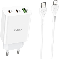 Сетевое ЗУ 1USB/2Type-C 3A HOCO C99A белый, Type-C<-->Lightning
