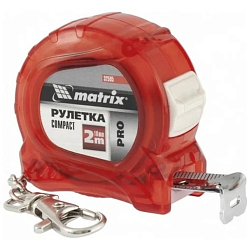 Рулетка Compact, 2 м x 16 мм MATRIX, компактный размер, карабин-держатель, PRO// 32595