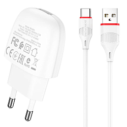 Сетевое ЗУ 1USB 2.1A BOROFONE BA20A, Sharp, Type-C, белый