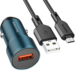 Авто ЗУ 1USB BOROFONE BZ19A, Wisdom, 18Вт, QC3.0, microUSB, синий