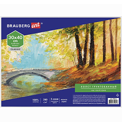 Холст на картоне BRAUBERG ART CLASSIC, 30*40см, грунтованный, 100% хлопок, мелкое зерно, 190621