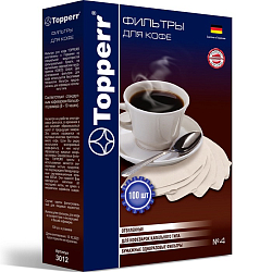 Фильтр бумажный для кофеварок TOPPERR 3012, №4 (100шт.), отбеленный