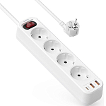 Сетевой удлинитель  2.0м MIVO MC-403, белый, 4 розетки,2USB/1Type-C, 16A