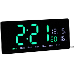 Часы настенные электронные, календарь термометр, 36.2 х 15.5 см, зеленые цифры 10 х 4.5 см   10766273