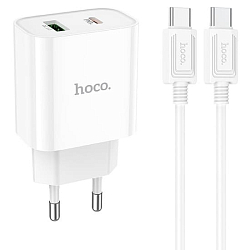 Сетевое ЗУ 1USB/1Type-C 3A HOCO C80A Plus, Rapido, белый, 20Вт
