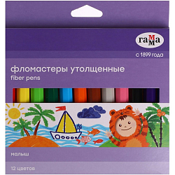 Фломастеры 12 цветов, "Малыш", утолщенные, смываемые