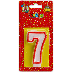 Свеча для торта Цифра 7 С-2412 с красной окантовкой с блестками