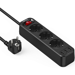 Сетевой удлинитель 2.0м MIVO MC-303, 3 розетки, 3USB, черный, 16A