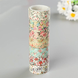 Клейкие WASHI-ленты для декора "ЦВЕТОЧНЫЙ МИКС", 15 мм х 3 м (набор 7 шт) рисовая бумага 5132682