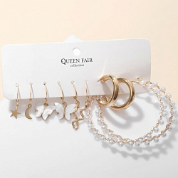 Серьги набор 5 пар "Леди" весна, цвет белый в золоте