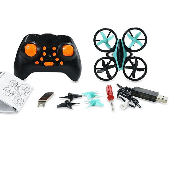Квадрокоптер р/у "Мини-дрон RFD036" (8,5 см, 4 кан., 3D трюк, свет, USB, зап. дет., голубой)