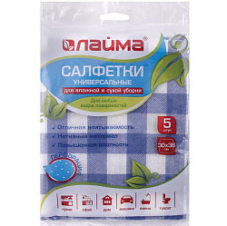 Салфетки ВИСКОЗНЫЕ универсальные MEGA 30х38см КОМПЛЕКТ 5шт 75г/м2 с ПЕРФОРАЦИЕЙ LAIMA К4123, 605483