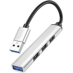 USB-Хаб HOCO HB26, 4 гнезда, 3 USB 2.0, 1 USB 3.0, кабель Type-C, серебряный
