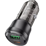 Авто ЗУ 1USB/1Type-C BOROFONE BZ25 прозрачный чёрный, PD38W