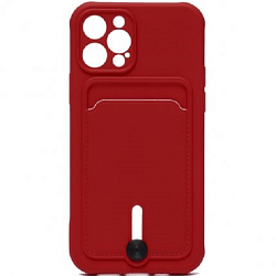 Задняя накладка ZIBELINO Card Holder для iPhone 13 Pro (бордовый) с выталкивателем карты