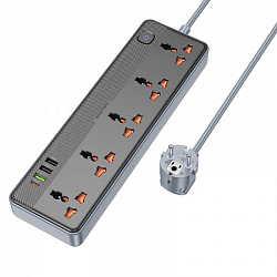 Сетевой фильтр  1.5м BOROFONE BAC5A, черный, 5 розеток, 3USB, Type-C, с выключателем, PD20W