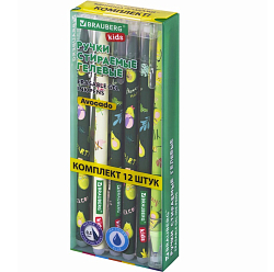 Ручки BRAUBERG KIDS "AVOCADO", синие, комплект 12 штук
