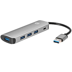 USB Type-C-Хаб VCOM CU4383A, USB 3.1 Type-A --> 4 USB3.0 Alum Shell HUB + PD