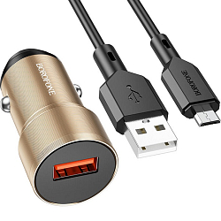 Авто ЗУ 1USB BOROFONE BZ19A, Wisdom, 18Вт, QC3.0, microUSB, золотой