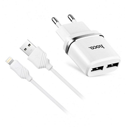 Сетевое ЗУ 1USB 2.4A HOCO N1, Ardent, Lightning, белый, QC3.0